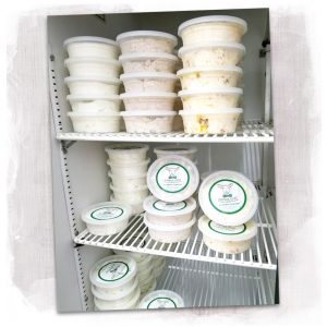 Chevre cheese ready to sell at The Dapper Goat Dairy